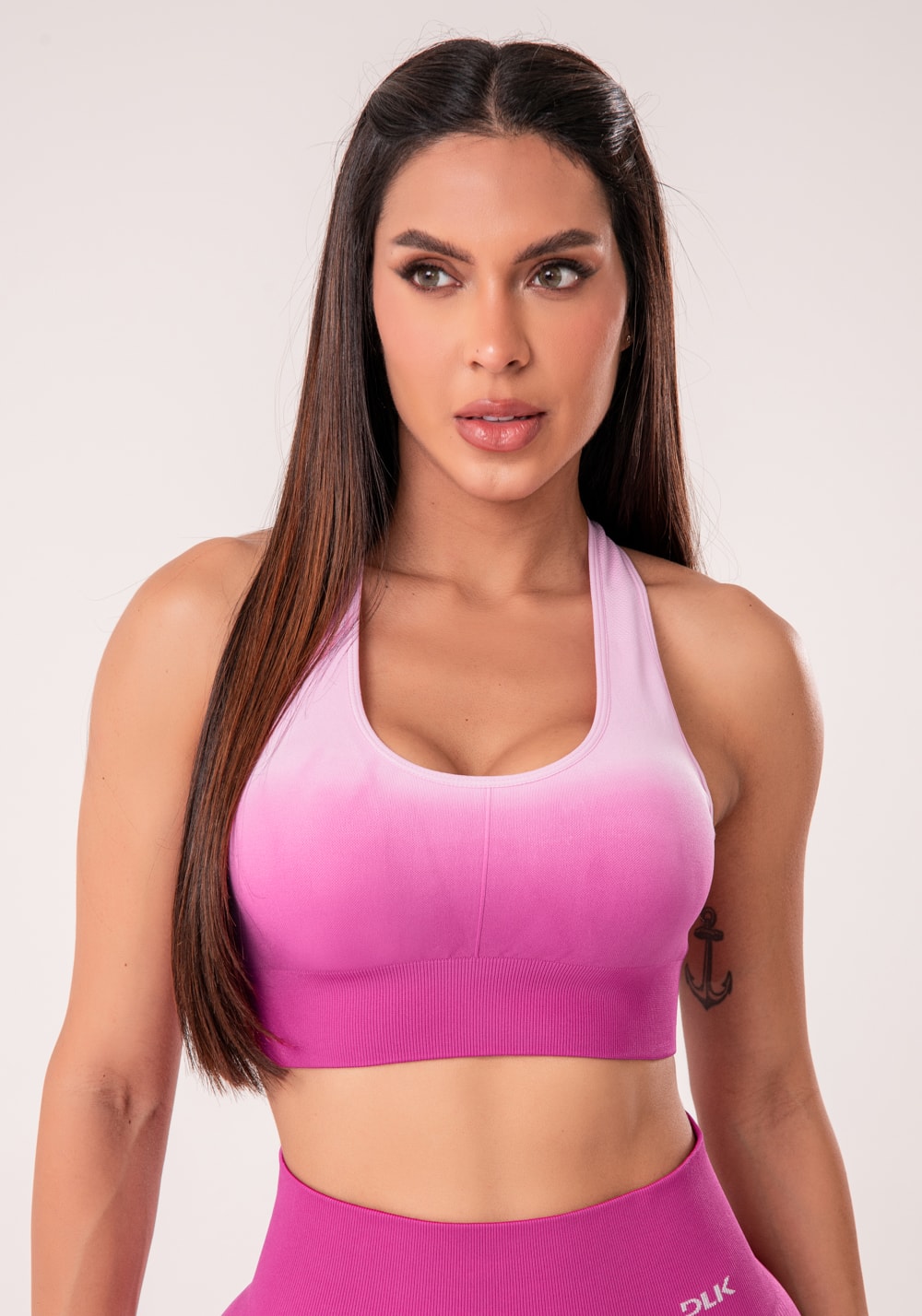 Top fitness feminino nadador fúcsia degradê com bojo seamless+