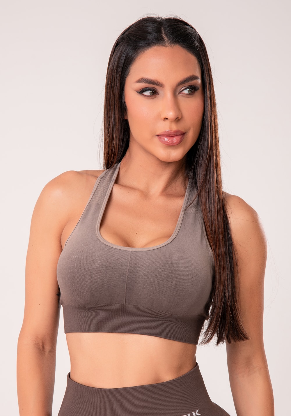 Top fitness feminino nadador marrom degradê com bojo seamless+