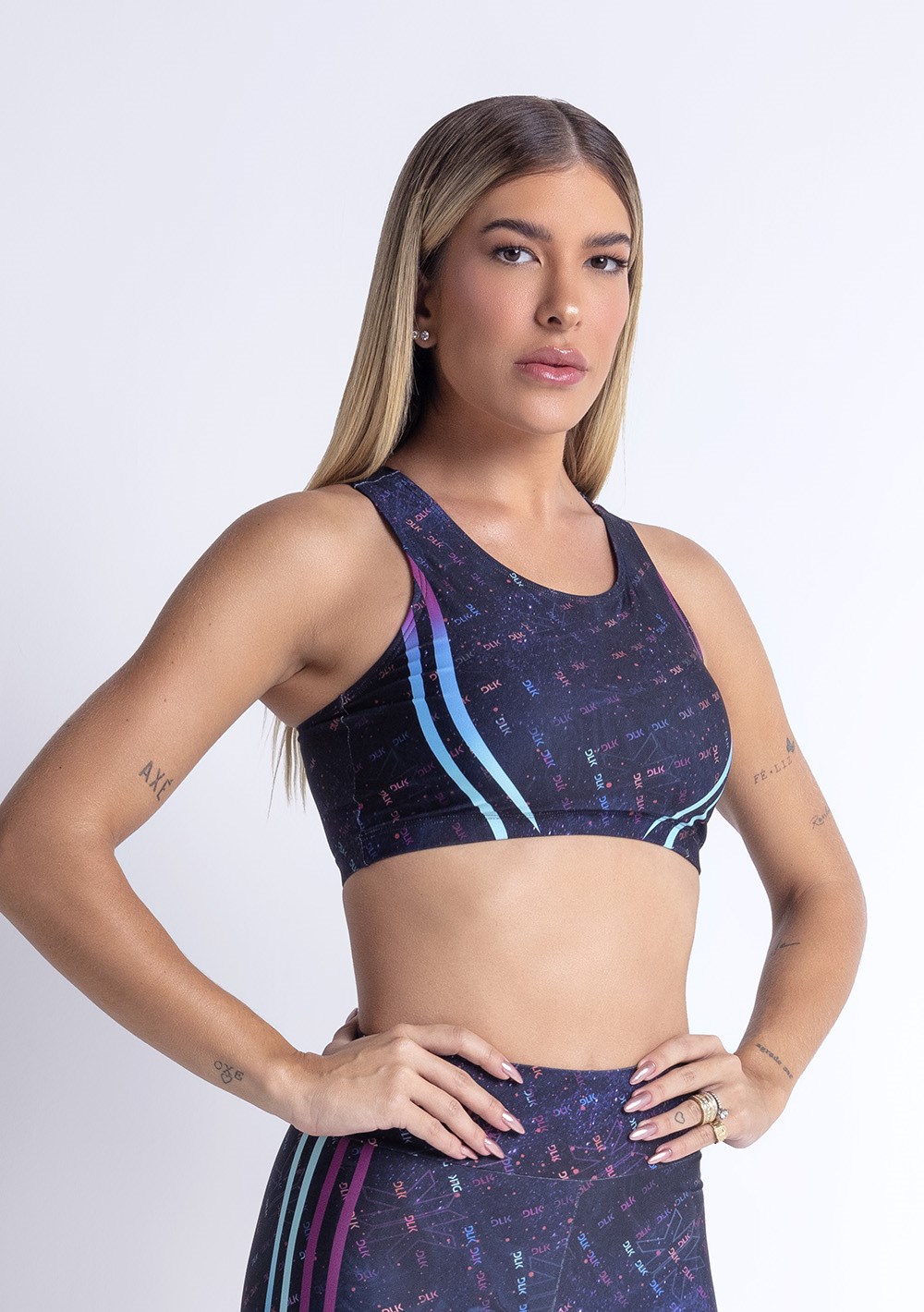 Top fitness feminino nadador new printed estampado logomania multicolo