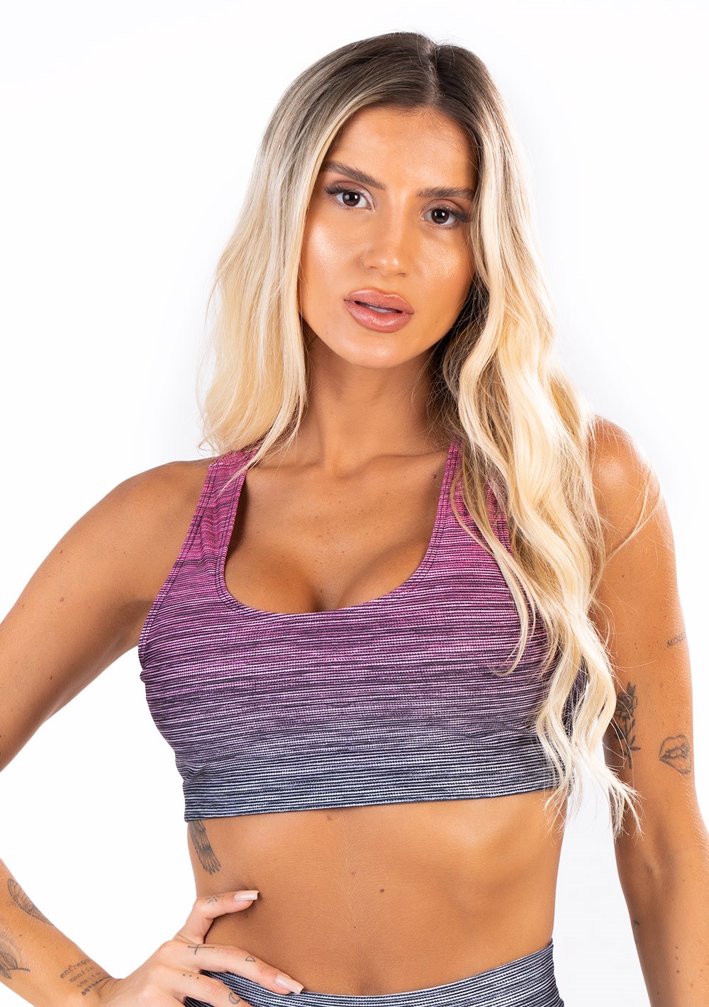 Top fitness feminino new printed estampado melange degradê pink