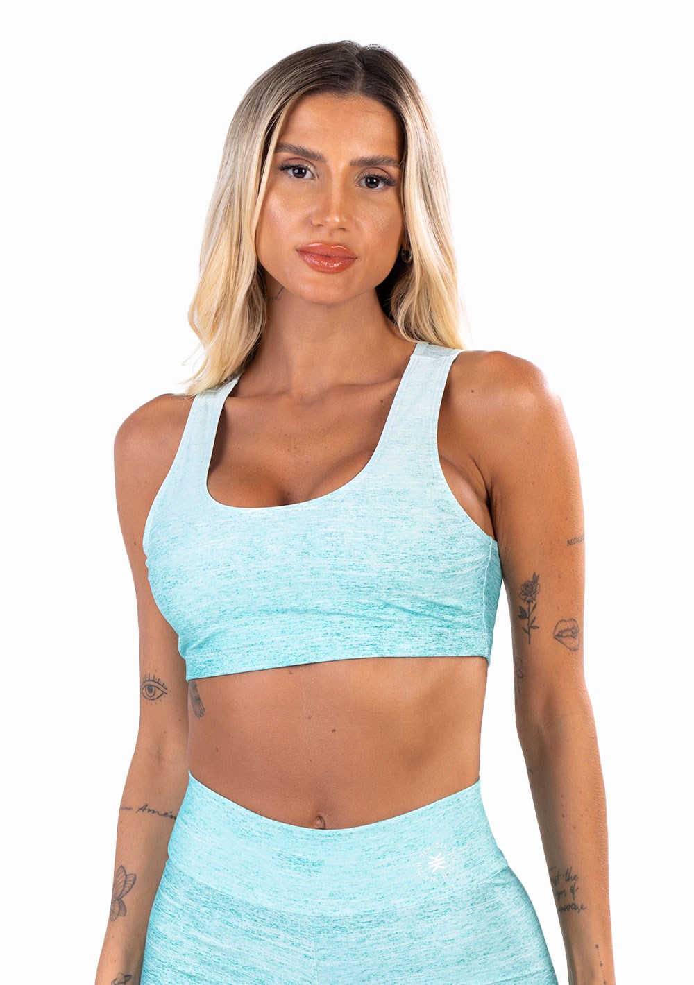 Top fitness feminino new printed estampado melange verde