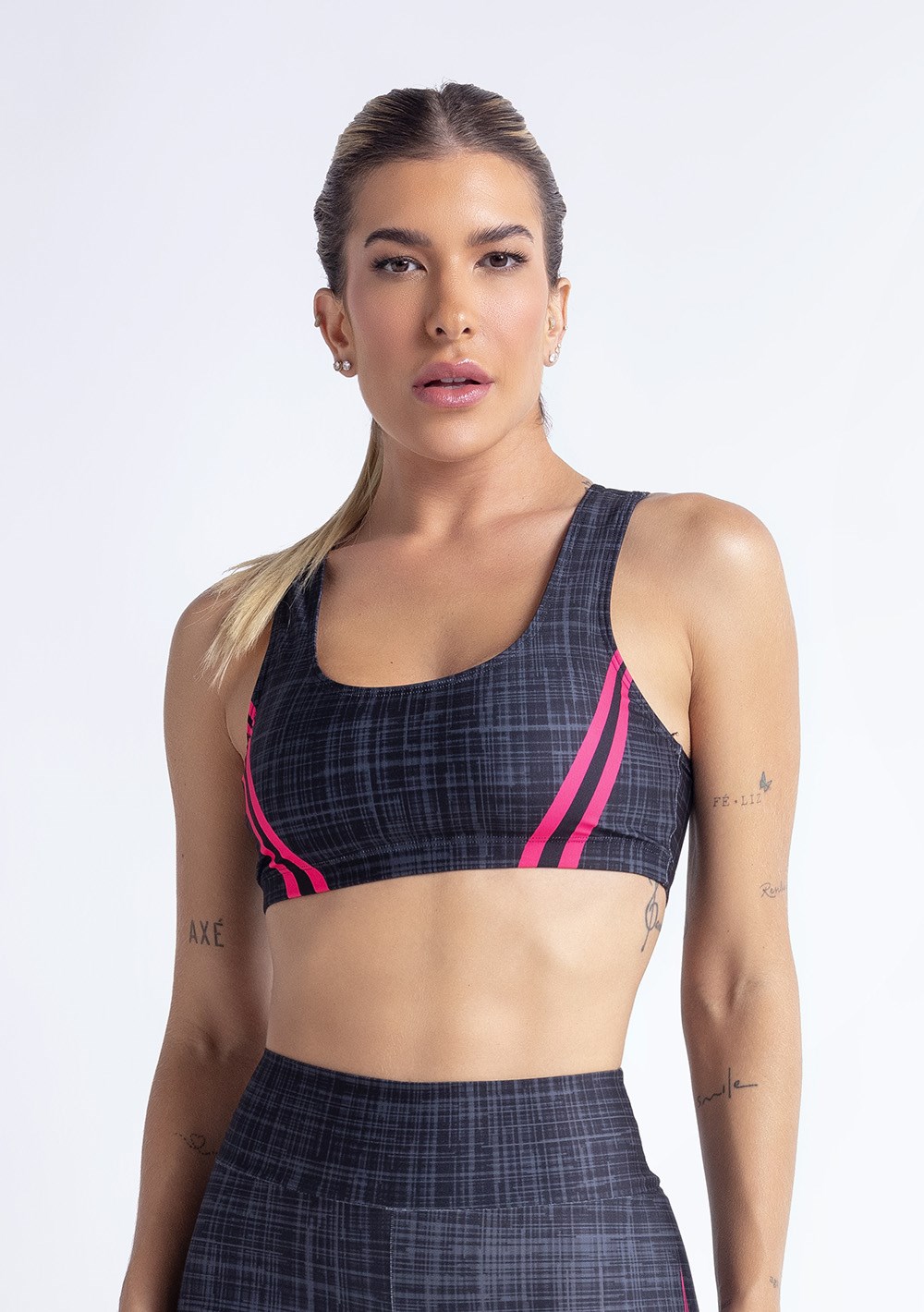 Top fitness feminino new printed estampado mix geo pink