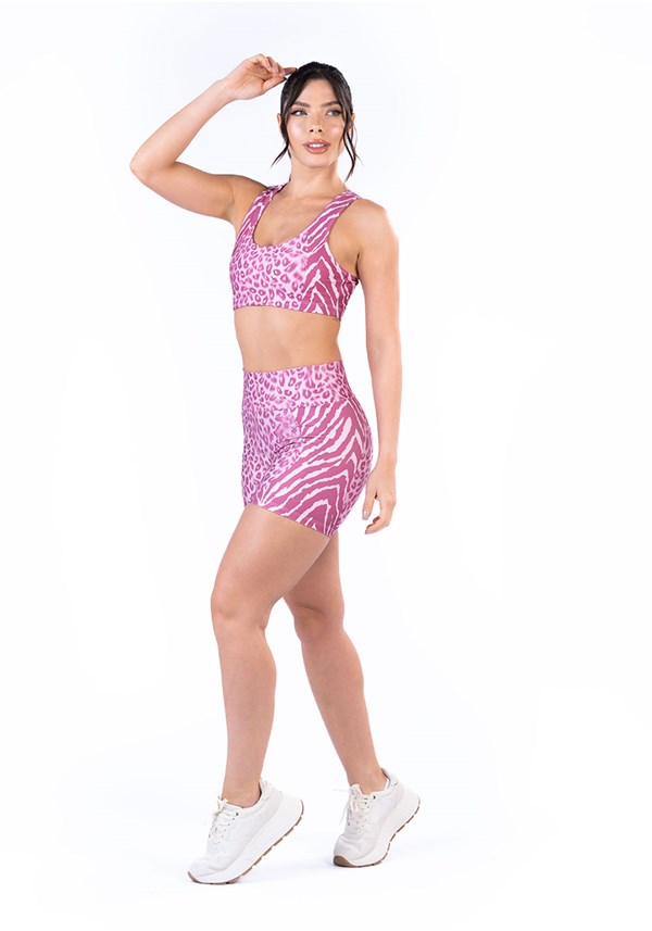 Top fitness feminino nadador estampado camuflado rosa e preto printed