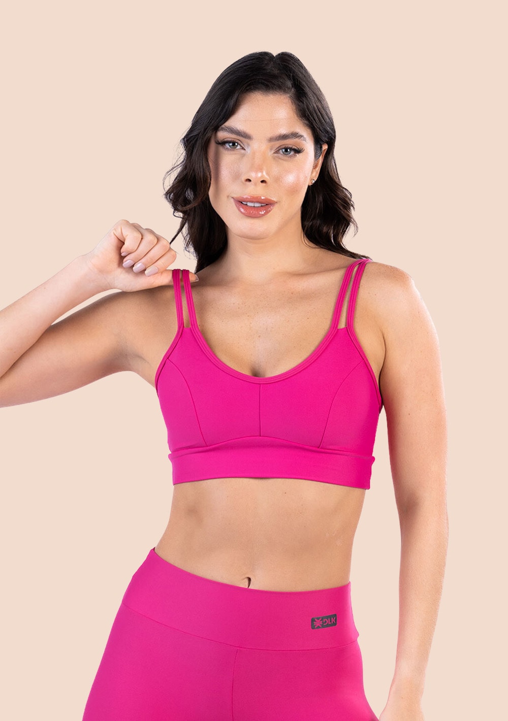 Top fitness feminino pink com recorte e alça dupla action dlk