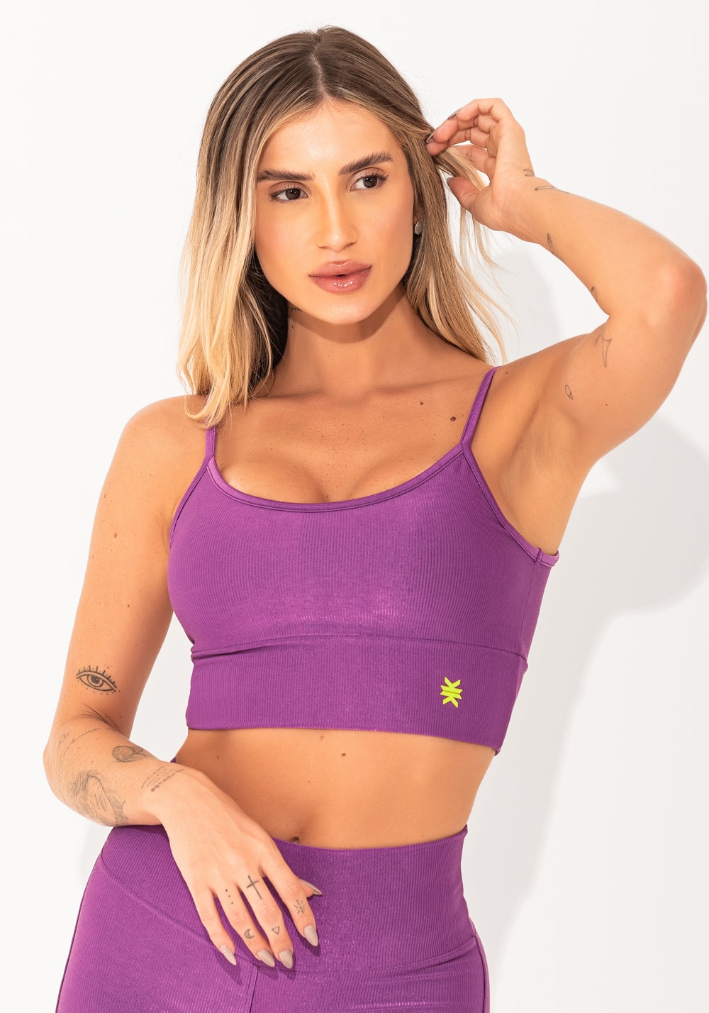 Top fitness feminino roxo com bojo canelado elegance dlk