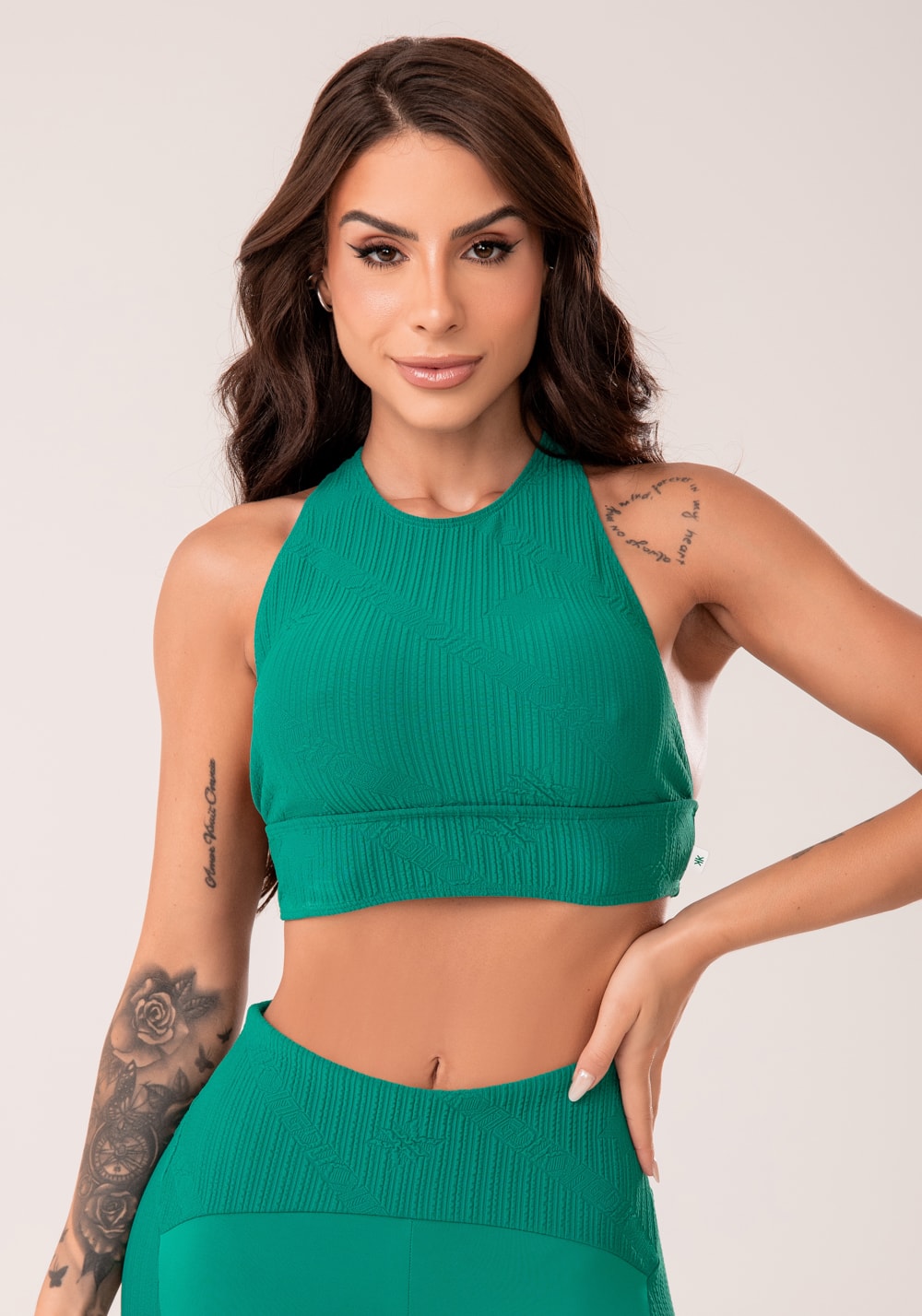 Top fitness feminino verde decote alto harmony