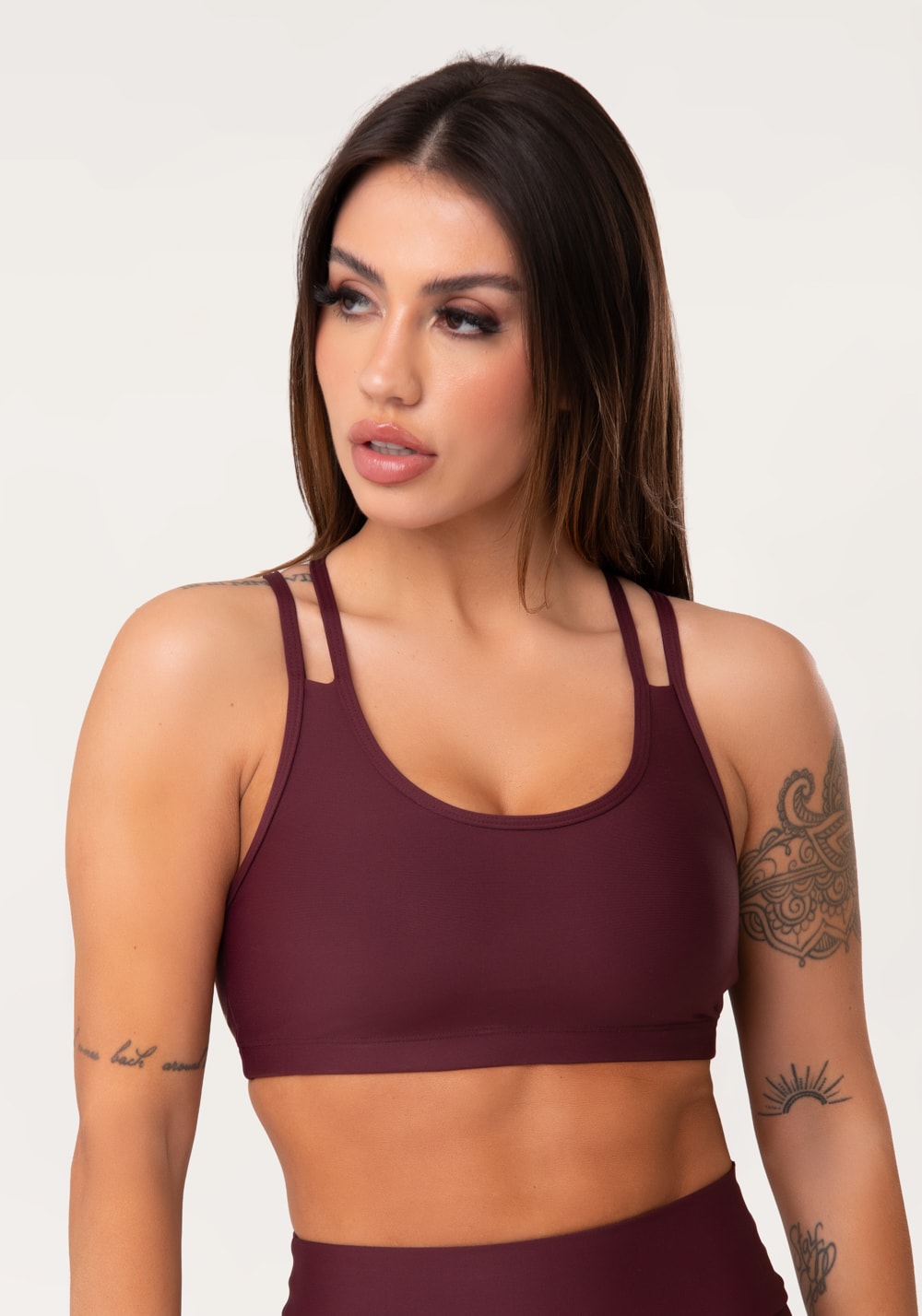 Top fitness feminino vinho com alça dupla aura
