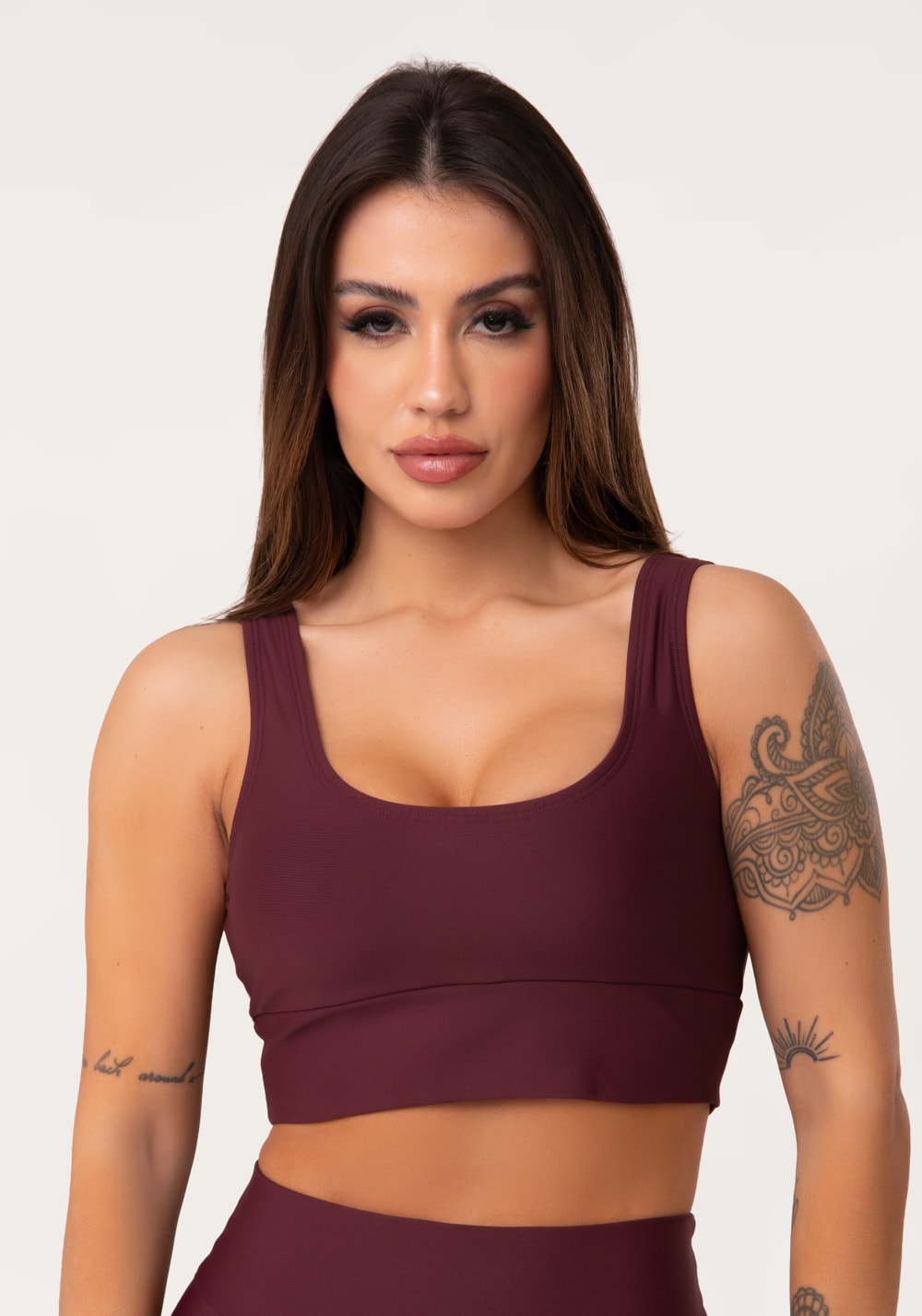 Top fitness feminino vinho com alça larga aura